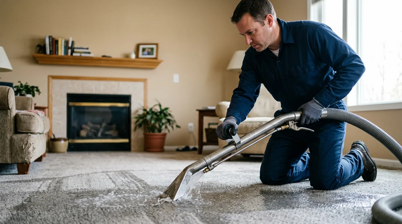 Water damage restoration technician working near Garden, MI